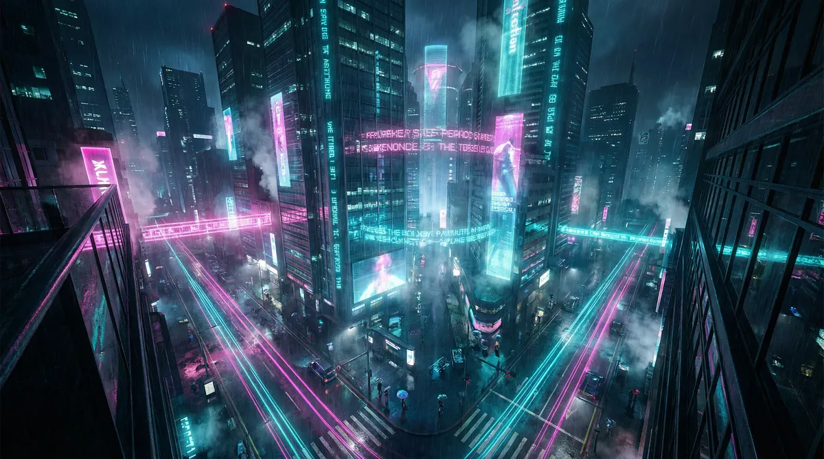 hsck.cc 竖屏短剧平台首页背景 - 赛博朋克都市夜景